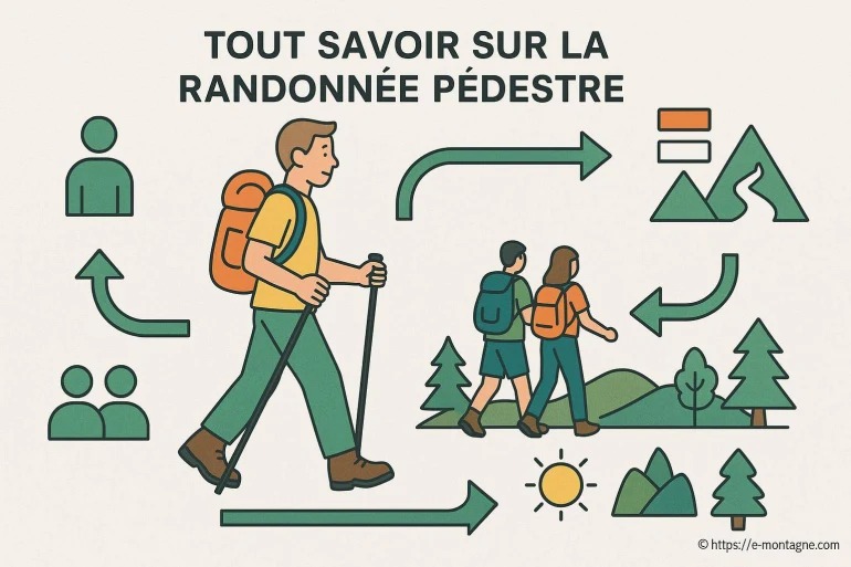 Illustration randonnée pédestre conseils et symboles