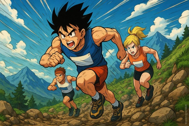 Course de montagne intense anime