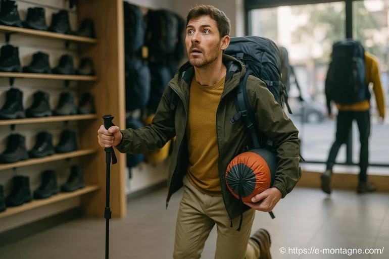 Homme avec sac à dos et bâton de randonnée