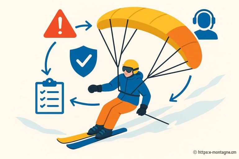 Skieur pratiquant le speed riding avec sécurité