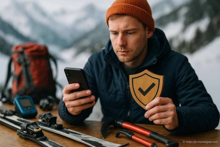 Homme avec smartphone et symbole de sécurité