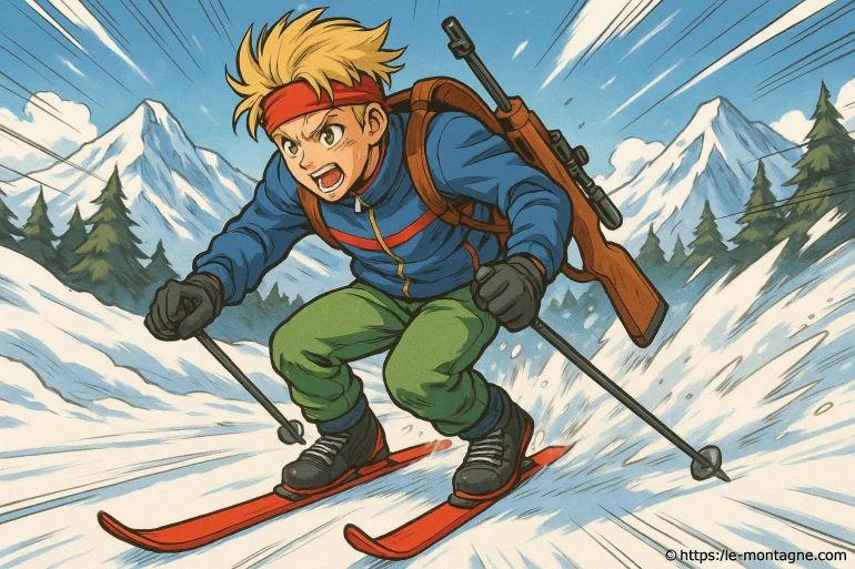 Jeune homme skiant en montagne