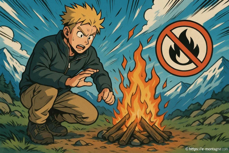 Jeune homme surpris près d'un feu de camp
