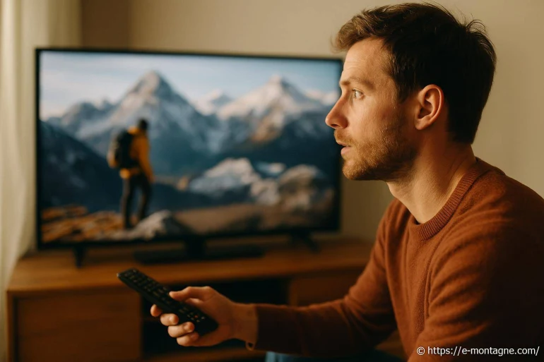 Homme regardant une série sur la montagne