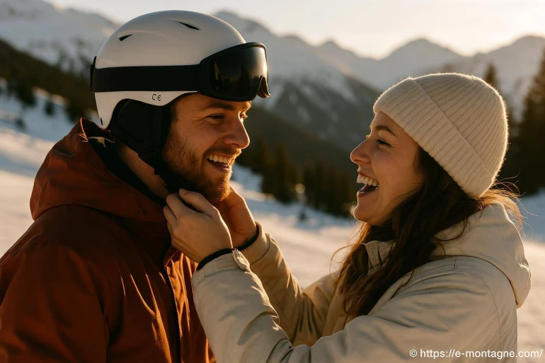 Couple souriant en tenue de ski