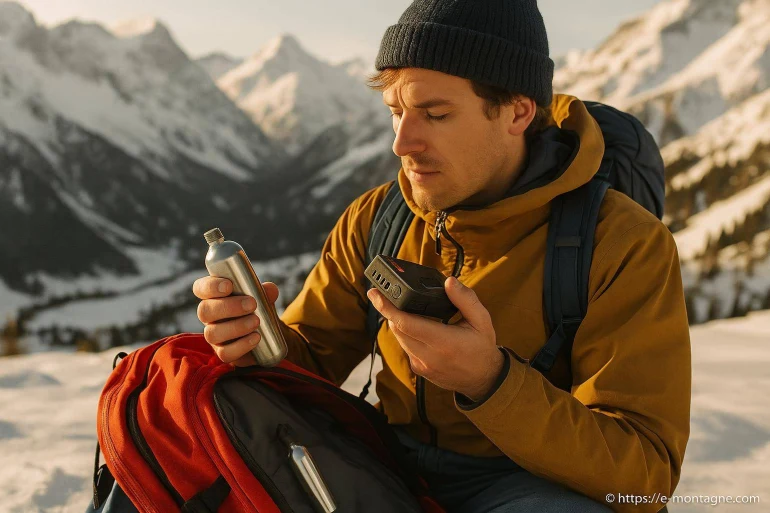 Homme en montagne avec équipement randonnée