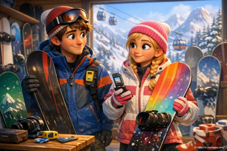Jeune couple en tenue de snowboard