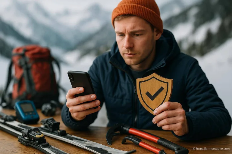 Homme avec smartphone et symbole de sécurité