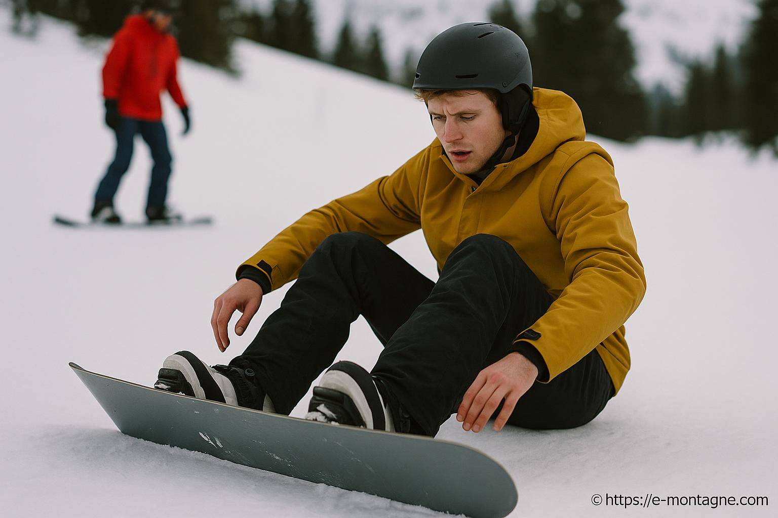 jeune homme assis sur snowboard