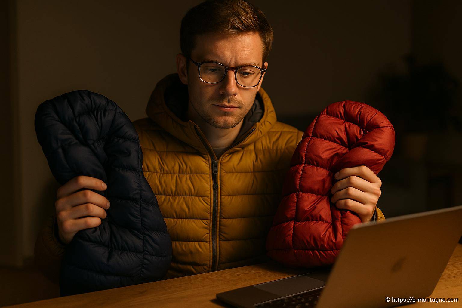 Homme comparant deux sacs de couchage