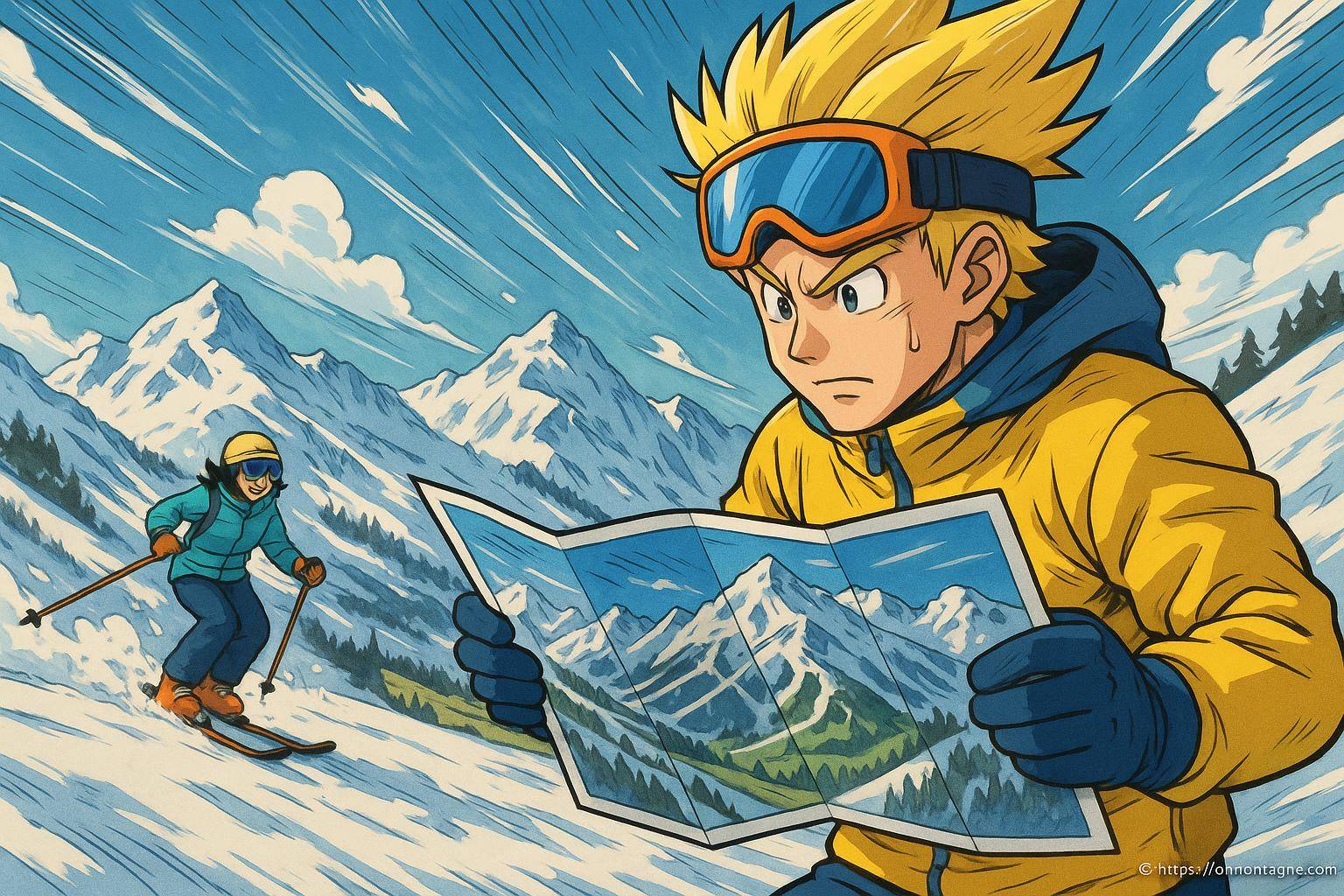 Skieur consultant une carte en montagne