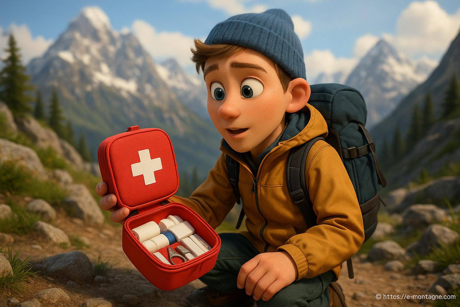 Jeune randonneur avec trousse de secours