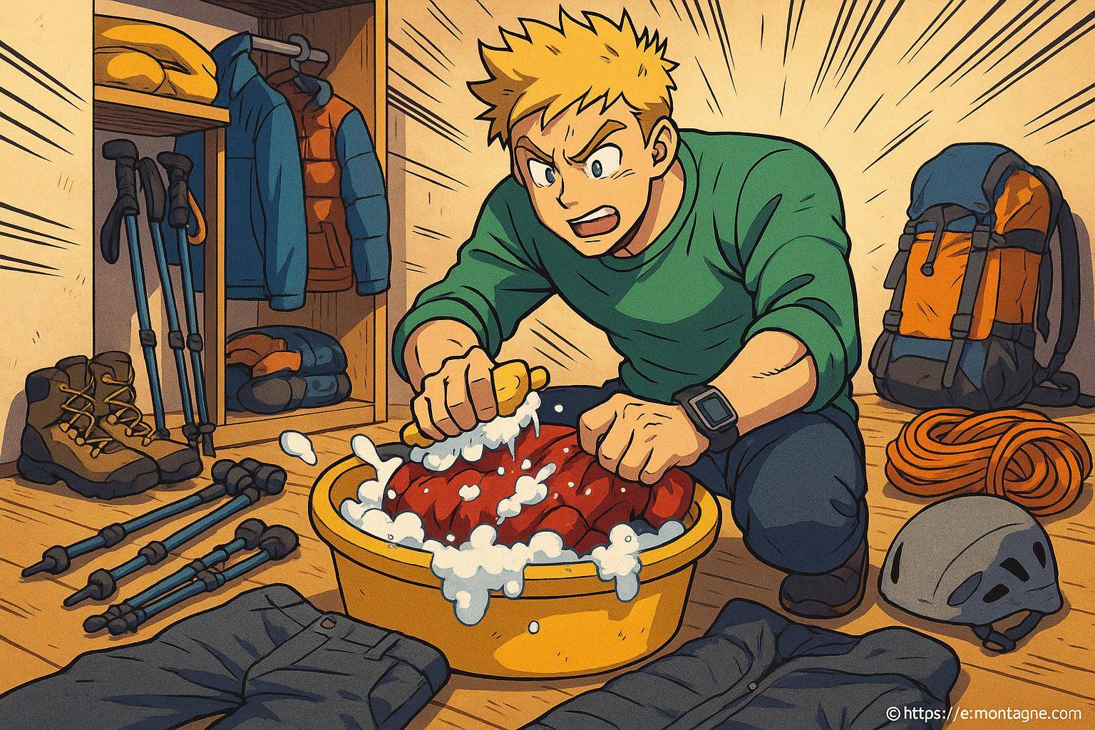 homme lave vetements de montagne