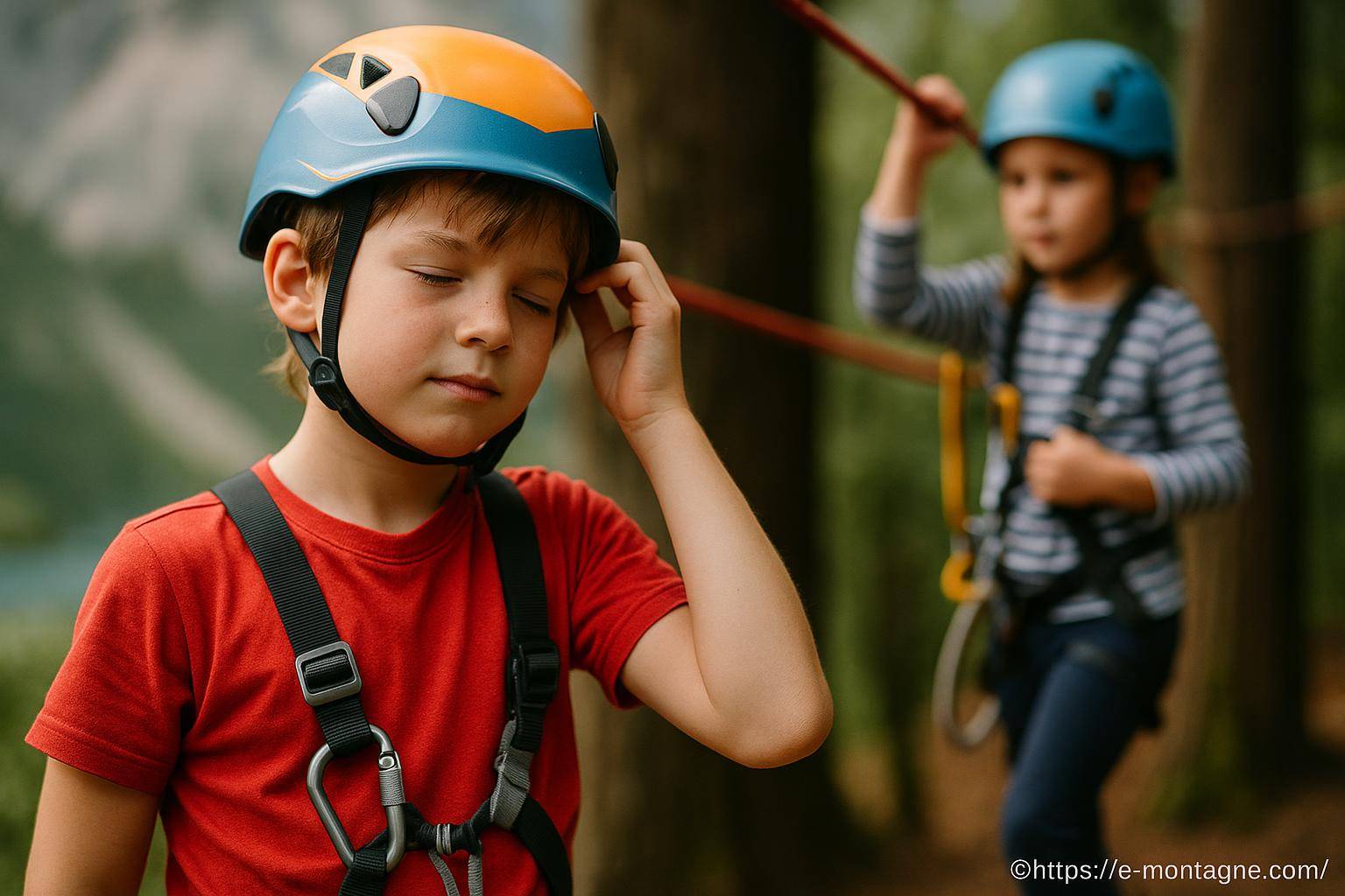 Enfant casque harnais activité accrobranche
