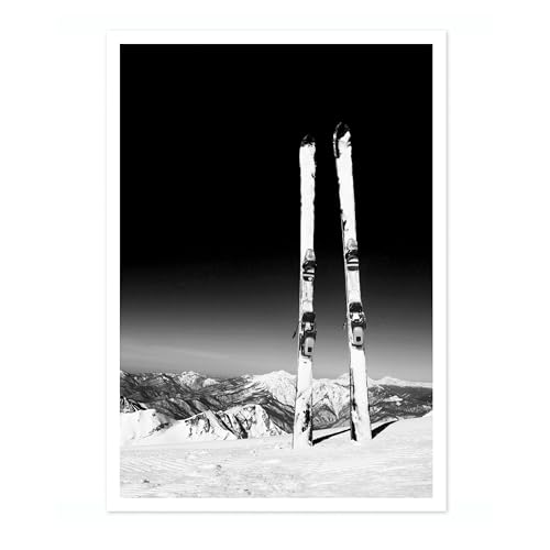 Poster Skis Noir et Blanc Vintage Photographie Impression Mi