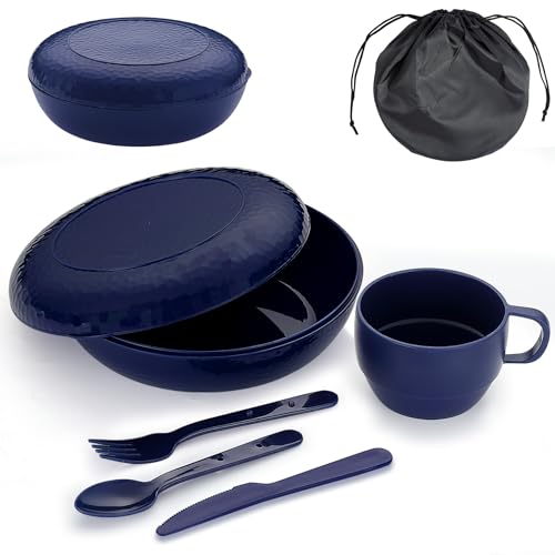 Evanda Couverts Camping avec Bol, Assiette, Tasse, cuillère,