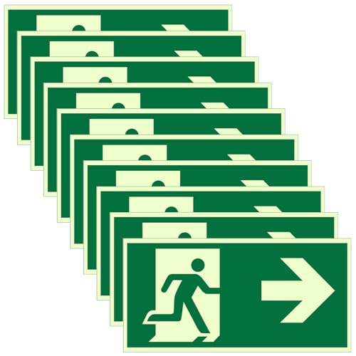 Lot de 10 panneaux de sortie de secours, 30 x 15 cm, phospho