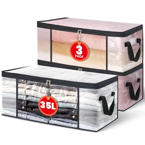 NEWSONA Lot de 3 Sacs de Rangement Vetement Transparente 35L
