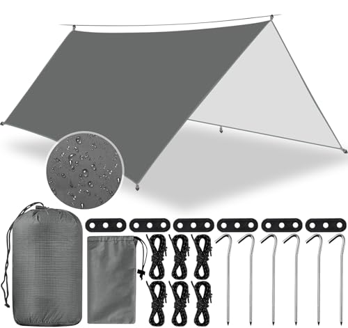 AMCHLEL 3x3M Camping Bâche, Tarp Bivouac Anti UV, Ripstop, K
