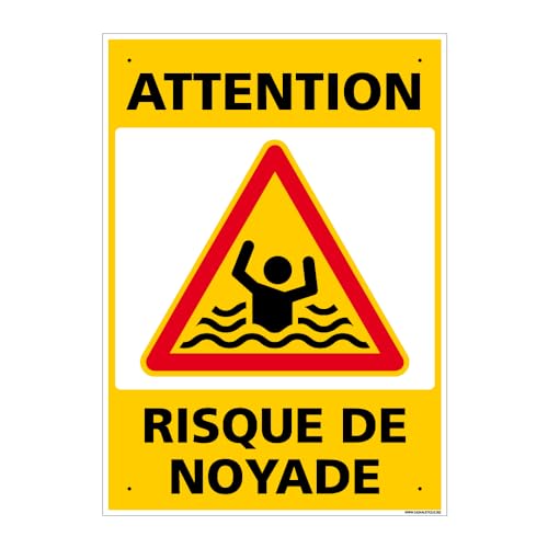 Panneau Attention, Risque De Noyade Pvc 1 Mm - 300 X 420 Mm 