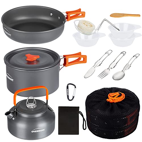OVERMONT Kit de Casseroles Camping 14pcs Poêlé Set en Alumin
