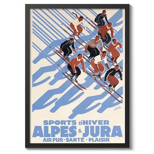 Poster vintage de ski dans les Alpes françaises, art mural m