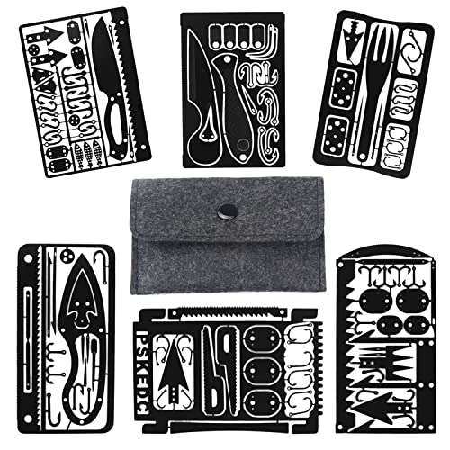 aghoer Carte Multitool, 6 Pièces Carte de Survie Extérieure,