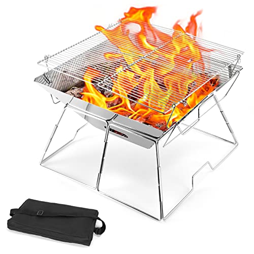 Odoland Gril de Feu Camping Pliable, Puits de Feu Acier Inox
