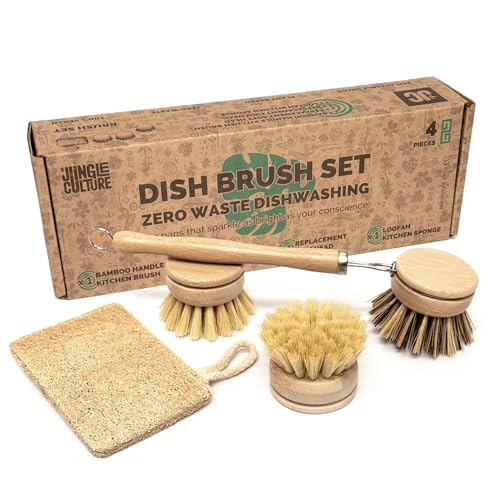 Jungle Culture Kit de 4 Brosses à Vaisselle Naturelles en Ba