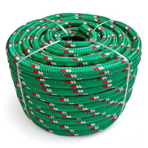 Corde polypropylène tressée Vert-Rouge - Hydrofuge, Flottant