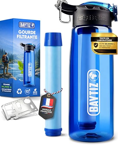 BAYTIZ ® Gourde Filtrante + Paille de Survie au Charbon Acti