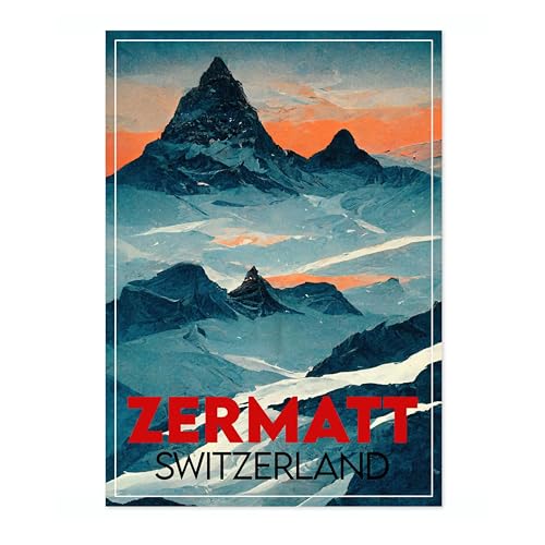 Zermatt Poster vintage de ski Suisse, art mural minimaliste,