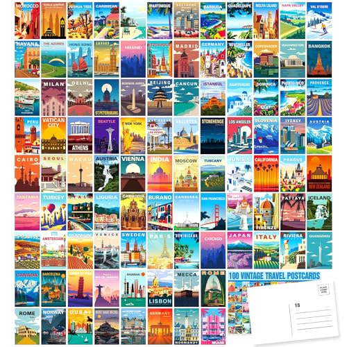 LCLAIDYDY Lot de 100 cartes postales de voyage vintage, illu